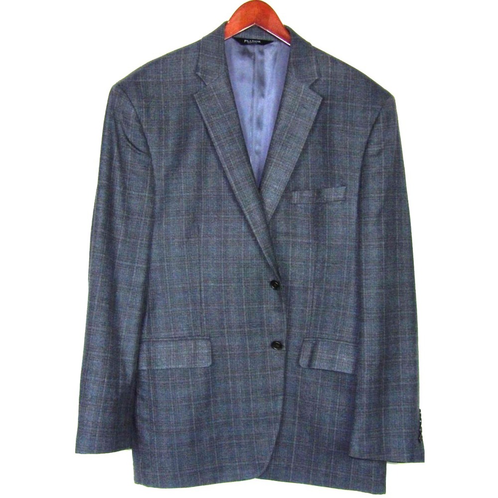 Jos. A. Bank SIGNATURE 2 Button Gray/Blue Plaid Silk/Wool Blazer Men's 44R